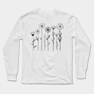 Nordic Wildflowers One Line art Long Sleeve T-Shirt